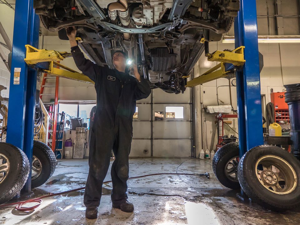 Mechanic Inspecting a Car